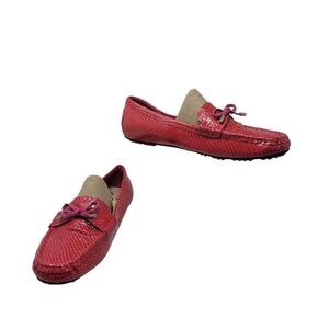 Isaac Mizrahi Leather Boat Shoes Loafers 9.5W Pink Snake Bow Slip On Barbiecore